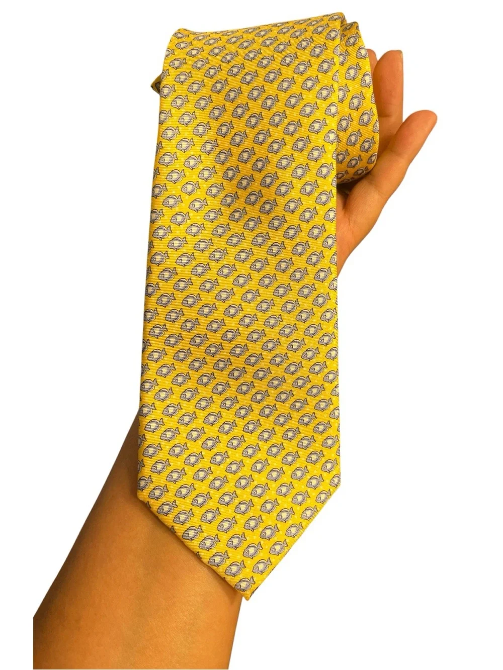 Tommy Hilfiger Yellow and Blue Fish Patterned Men's Tie